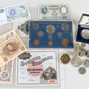 SEDLAR, samt mynt, 117 delar, 19002000-tal.