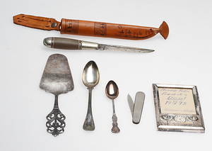 KNIVAR samt SILVERFÖREMÅL, 6 delar, 1900-tal.