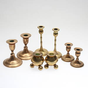 LJUSSTAKAR, 4 par, mässing, bl a Skultuna Bruk, 1800-1900-tal.