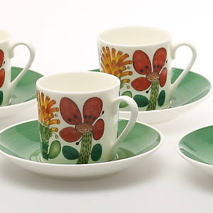 KAFFEKOPPAR, 6 delar  Tahiti  Stig Lindberg Gustavsberg.
