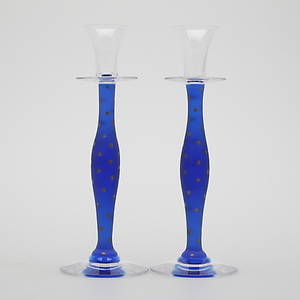 LJUSSTAKAR, ett par, glas, Celeste, Anne Nilsson, Orrefors, signerade.