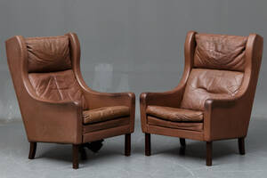 Dansk møbelproducent Par øreklapstole af læder 2