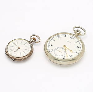 FICKUR, 2 st, silver och vitmetall, bl a Zenith, 1900-tal.