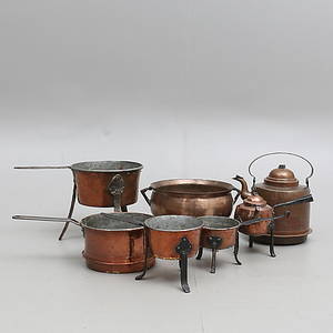 Parti KOPPAR, 6 delar, samt, 1 del, malm, 1800-tal.