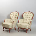 FÅTÖLJER, 1 par, mahogny, rokokostil, 1900-tal.