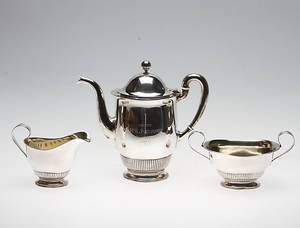 KAFFESERVIS, 3 delar, silver, GAB, Stockholm. 1930, vikt ca. 876 gram.
