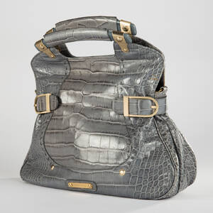 Versace, Handtasche  Tasche, graues Leder in Krokoopik