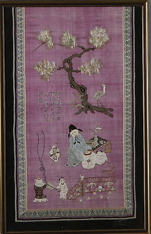 SIDENBRODERI, motiv av figurscen, Kina.