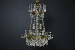 LJUSKRONA, för 6 ljus, mässing, behängd med prismor, 1940-tal