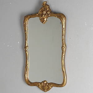 SPEGEL, rokokostil, trä, gipspastellage, bronserad, 1900-talets mitt.