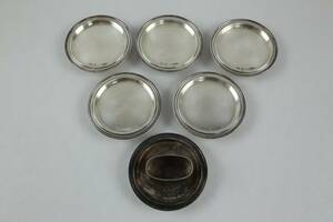 COASTERS, 6 st, samt SERVETTRING, silver, C G Hallberg, 176 g