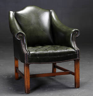 Lænestol i Chesterfield-stil, knapsyet grønt læder 