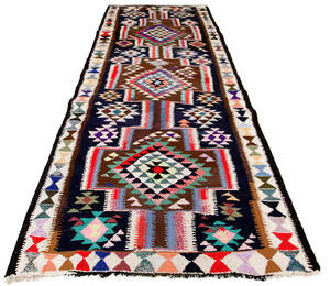 Handknuten persisk gallerimatta, Harsin-Kelim 350 x 150 cm