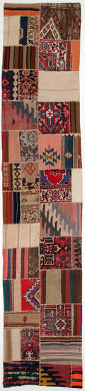 Handknuten persisk matta, patchwork 400 x 82 cm