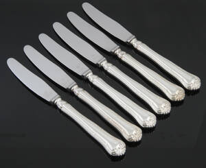 Carl M. Cohr. Herregård sæt middagsknive med skafter af sølv 6