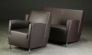 To-pers. sofa samt lænestol, brunt læder 2