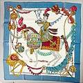 Hermès, scarf i foulardsiden, petroliumblåvit