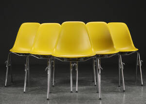 Charles Eames. Sæt på seks skalstole, model DSS 6  Denne vare er sat til omsalg under nyt varenummer 4542678