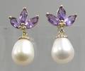 Par ametyst- og perle ørestikkere 2