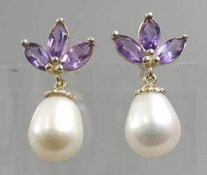 Par ametyst- og perle ørestikkere 2