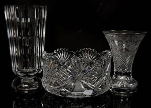 SKÅL SAMT VASER, 3 delar, glas, 1900-tal.