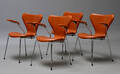 Arne Jacobsen. Et sæt på fire armstole model 3207, Range anilin læder. 4 