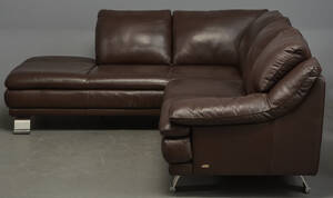 Italsofa, hjørneChaiselongsofa, brunt læder