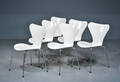 Arne Jacobsen. Seks syverstole model 3107, hvidlakeret. 6