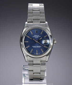 Rolex Date. Vintage herreur i stål med blå skive, ca. 1979