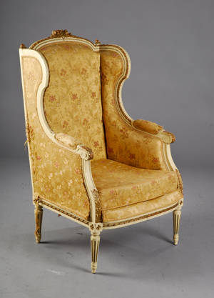 Bergere af hvidmalet og guldstafferet træ, Louis XVI form