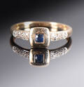  Diamant- og safirring af 14 kt guld