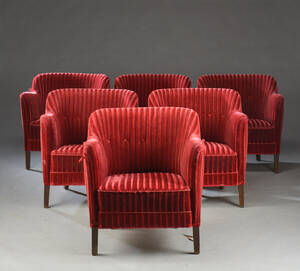 Dansk Møbelproducent. Seks fuldpolstret lænestole 6