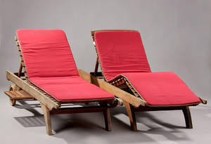 Et par solvogne af massivt teaktræ, med hynder. 4