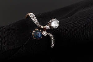 Vintage safir og diamantring