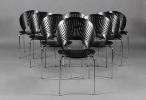 Nanna Ditzel. Sæt på otte Trinidad stole, model 3298, sort læder. 8  