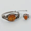 BÄRNSTENSSMYCKEN Armband och ring, silver