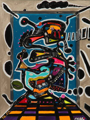 Juan Carlos Fierro. The Elephant in the Room, mixed media på plade