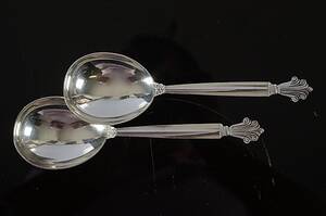 JOHAN ROHDE. Uppläggningsskedar, 2 st, sterlingsilver, Dronning, Georg Jensen.