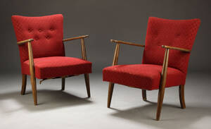 Dansk møbelproducent. Par lænestole, bøgetræ, 195060erne 2