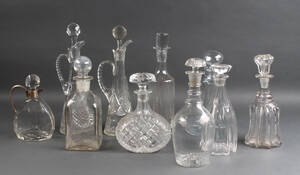 Samling karafler af klart glas, 1800 - 1900-tallet 10