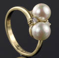 Perle og brillant ring.