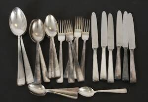 Bestickservisdelar 26st, nysilver, troligen Tyskland