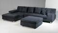 Sofa med chaiselongue og puf,  sort - venstre