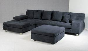Sofa med chaiselongue og puf,  sort - venstre