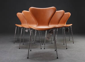 Arne Jacobsen 1902-1971 Sæt på seks syverstole i Range Aniline læder, høj model. Helt nye fra 2011 6