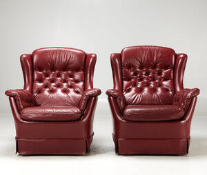 Fåtöljer, skinn, öronlappsmodell, 1970-tal, 1 par