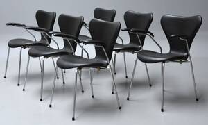 Arne Jacobsen. Seks armstole model 3207, sort Elegance anilin læder 6