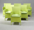 Seks limegrønne havestolearmstole, polyrattan 6
