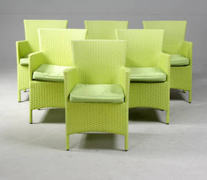 Seks limegrønne havestolearmstole, polyrattan 6