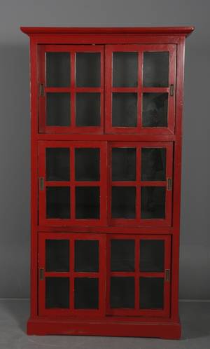 Vitrineskab, rød antikbemaling
